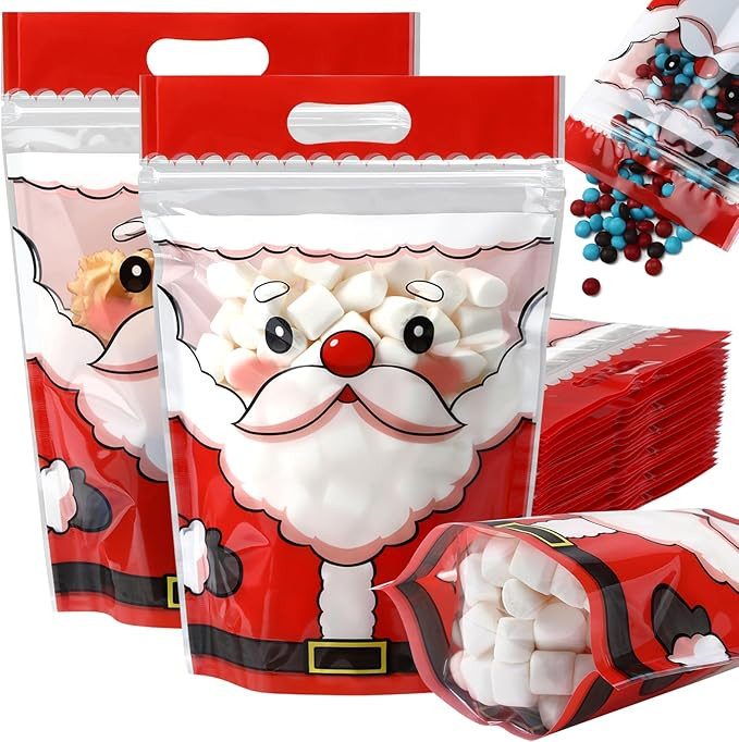 Epakh 100Pcs Christmas Zipper Bags Treat Bag Red Santa Snowflake Clear Christmas Sealing Goodie B... | Amazon (US)