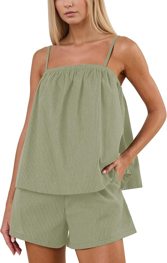 Burtell Summer Striped Short Sets Women 2 Piece Outfits Sleeveless Tank Tops Wide Leg Shorts Matc... | Amazon (US)