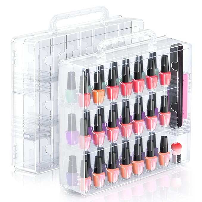 Beloving 2pcs Nail Polish Organizer, Portable 48 Bottles Clear Nail Polish Holder with Adjustable... | Amazon (US)