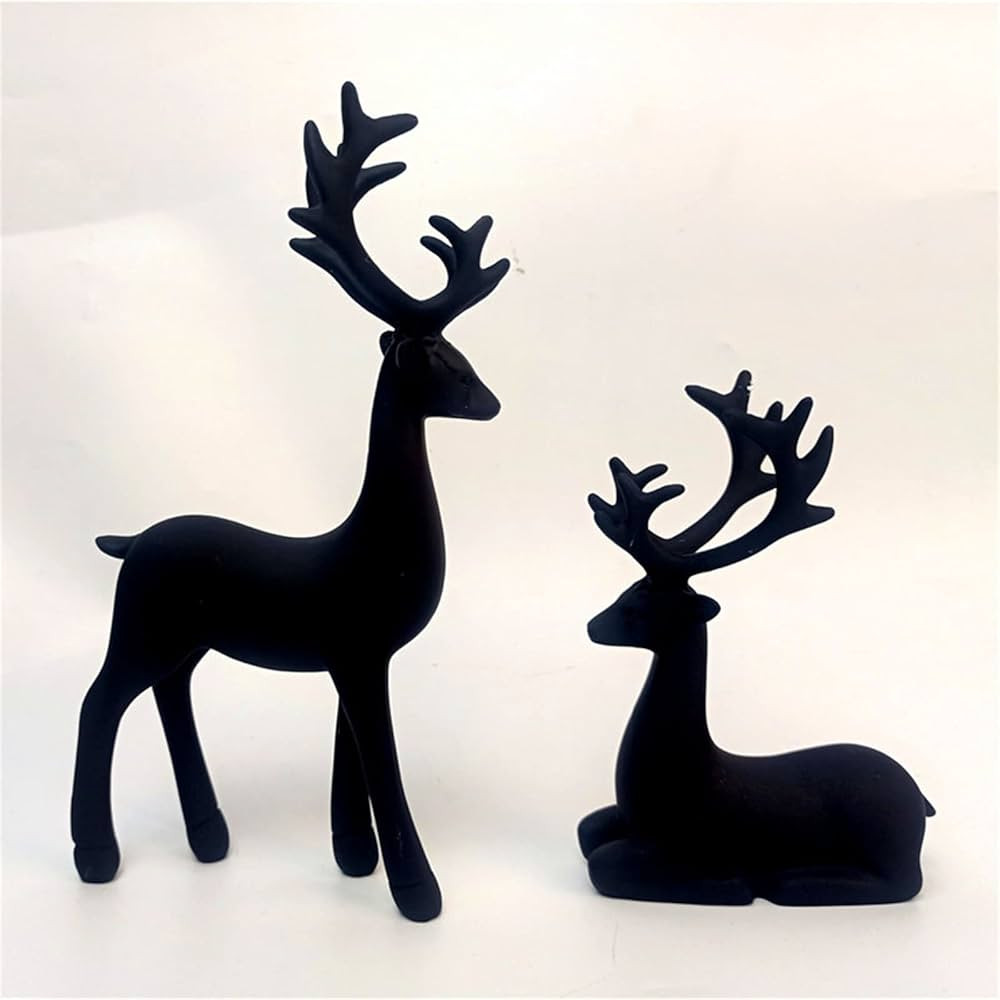 2 Pack Resin Christmas Reindeer Figurines Deer Statues Elk Sculpture Deer Ornaments for Living Fi... | Amazon (US)