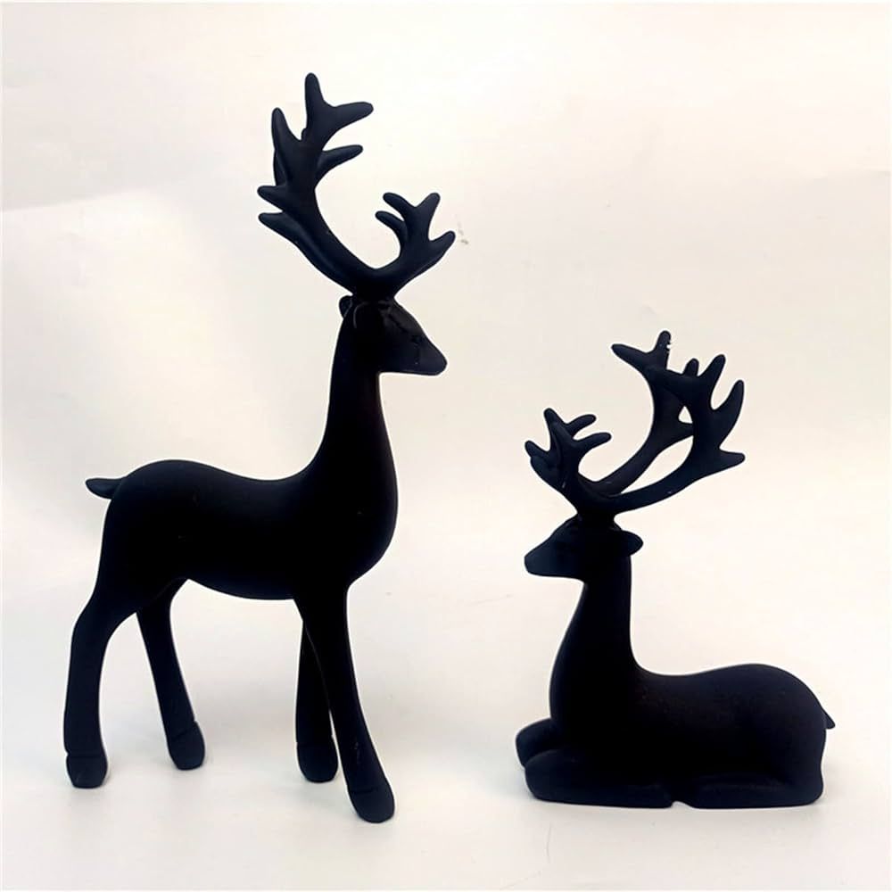 Bonlting 2 Pack Resin Christmas Reindeer Figurines Deer Statues Elk Sculpture Deer Ornaments for ... | Amazon (US)