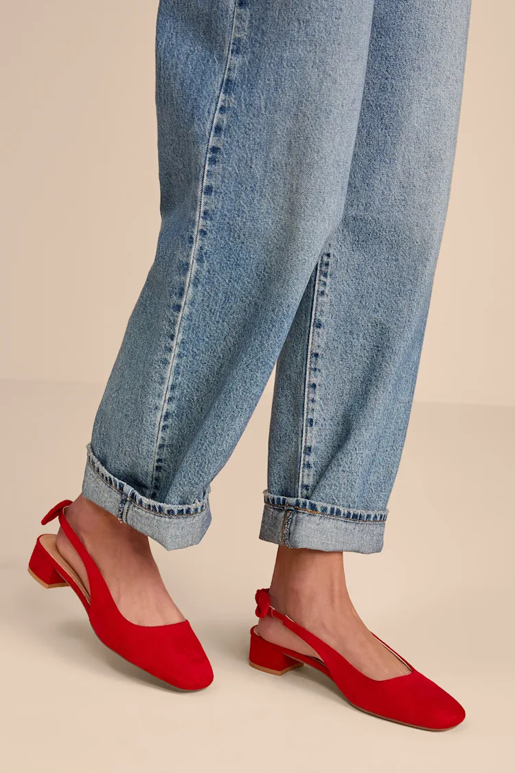 Laylaa Red Suede Bow Slingback Low Heel Pumps | Lulus