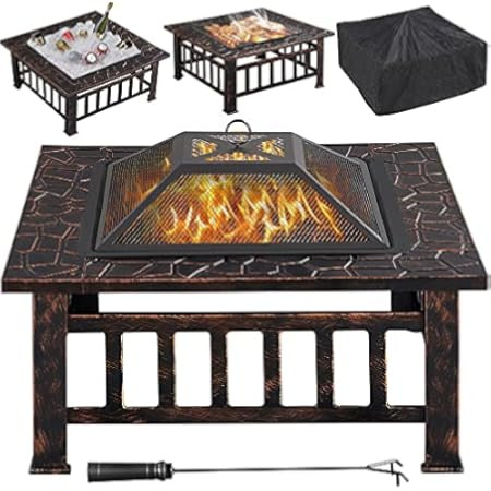 Yaheetech Multifunctional Fire Pit Table 32in Square Metal Firepit Stove Backyard Patio Garden Firep | Amazon (US)