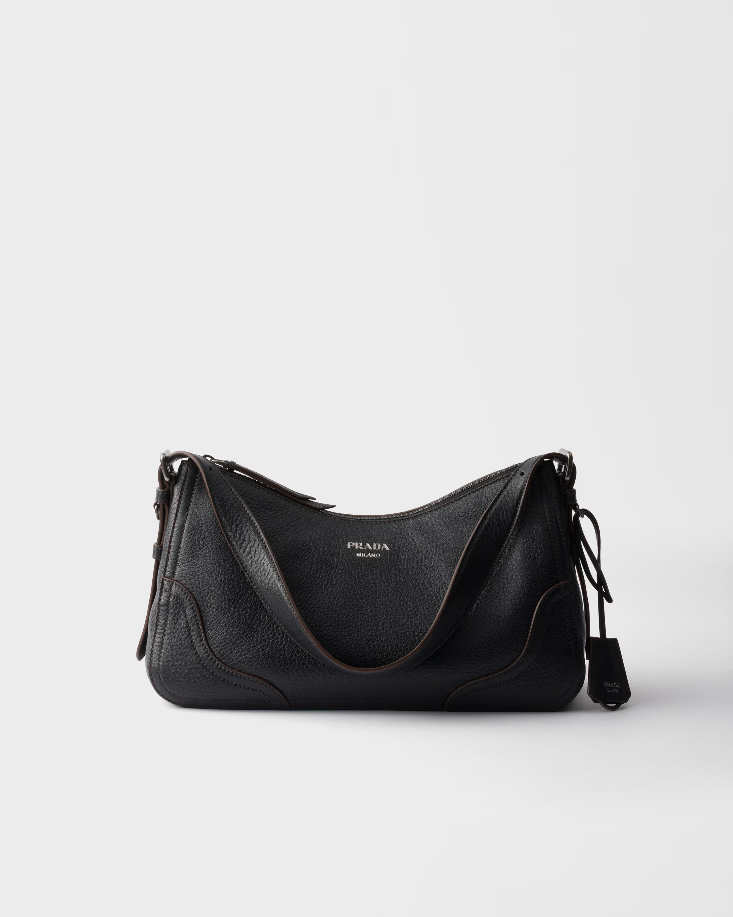 Black Prada Aimèe Large Leather Shoulder Bag | PRADA | Prada INT