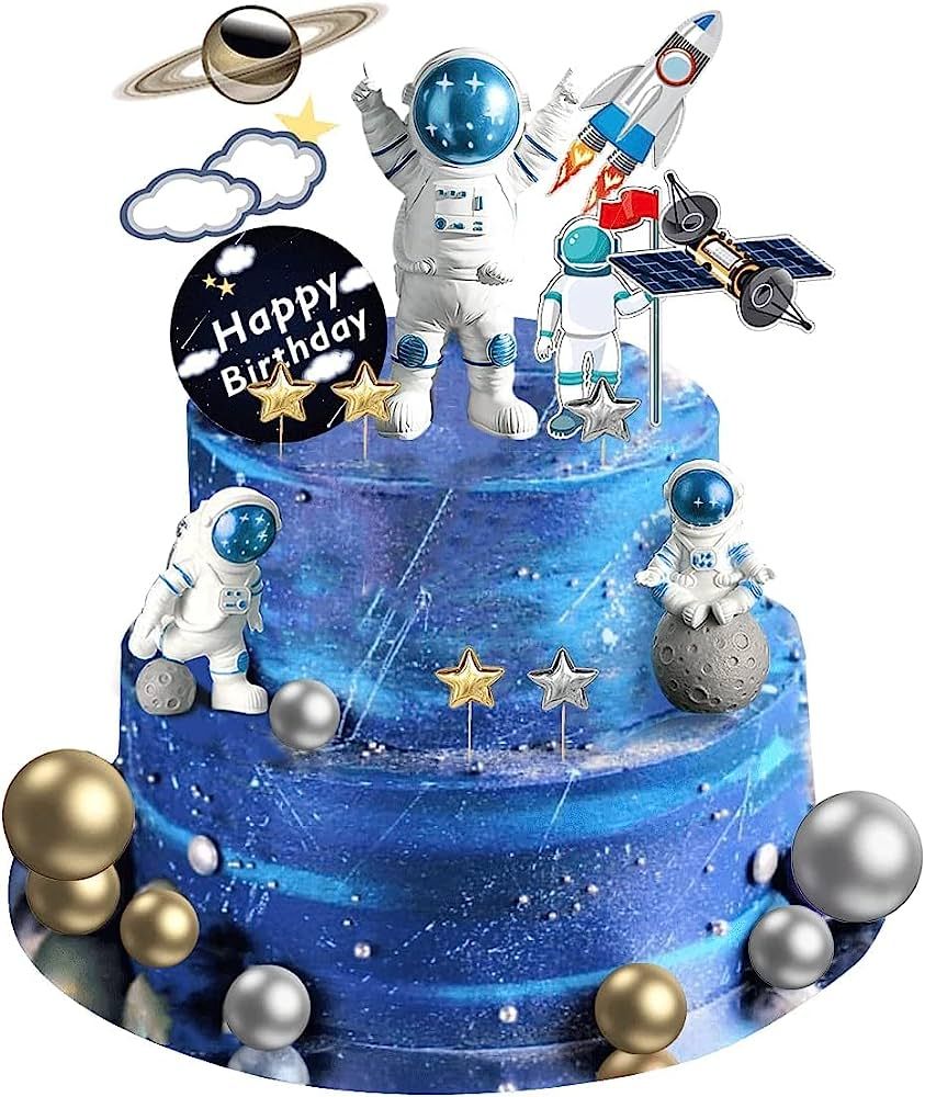 22 Pcs Space Cake Topper,Space Cupcake Toppers Astronaut Figurine Birthday Outer Space Themed Par... | Amazon (US)