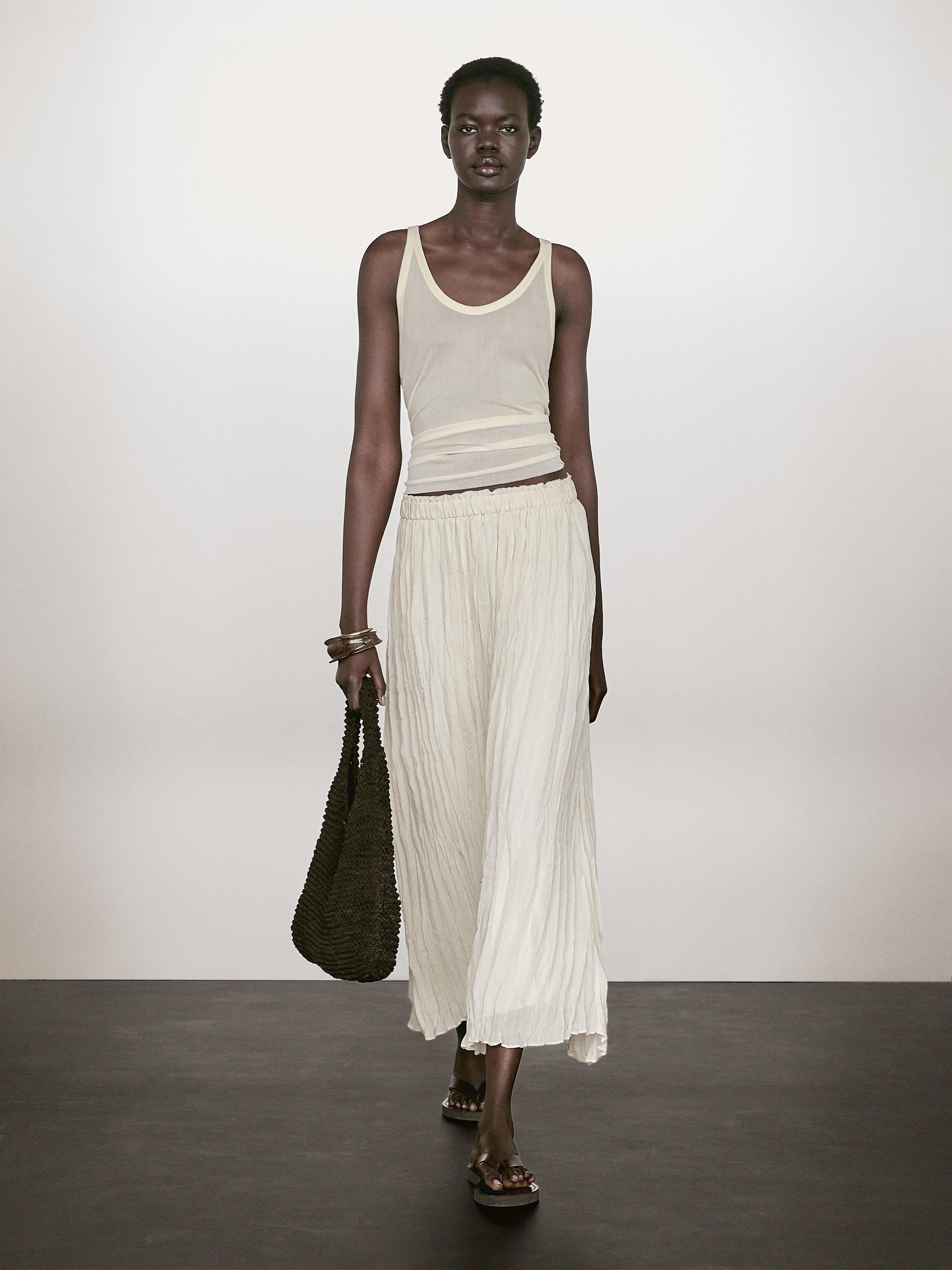 Weitschwingender Plissée-Midirock | Massimo Dutti DE