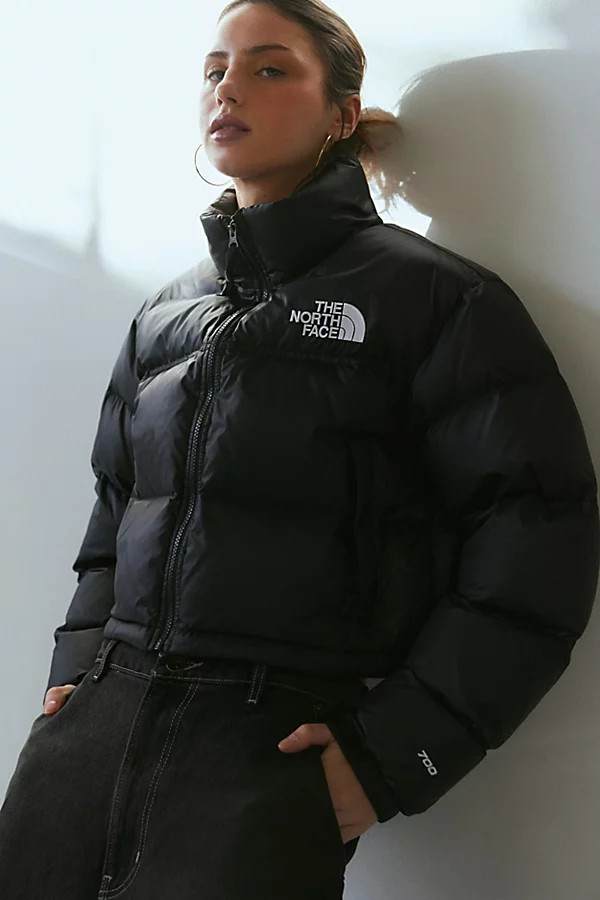 The North Face Nuptse Cropped Puffer Jacket in Black, Women's at Urban Outfitters | Urban Outfitters (US and RoW)