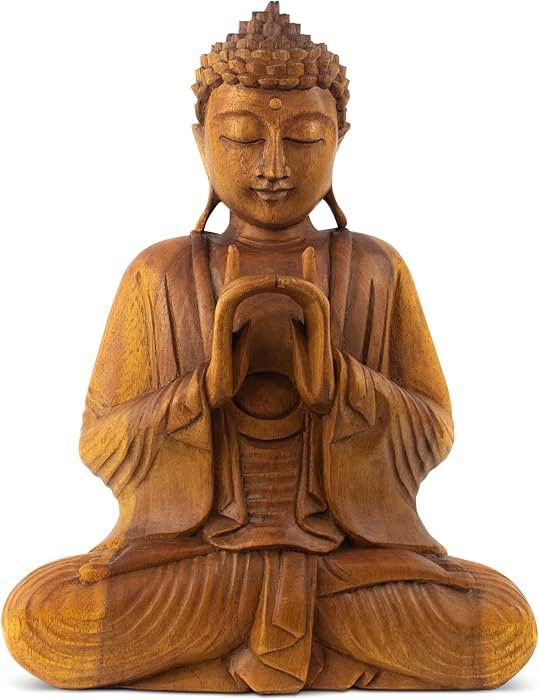 Wooden Serene Sitting Buddha Statue Handmade Meditating Sculpture Figurine Decorative Home Decor ... | Amazon (US)