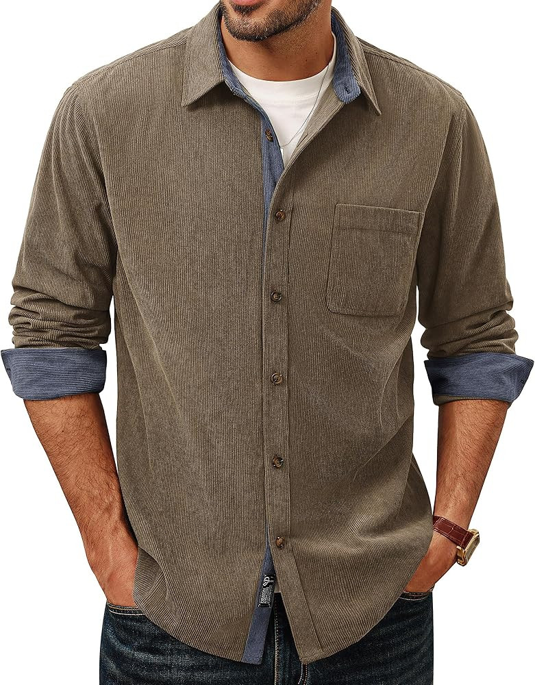PJ PAUL JONES Men's Corduroy Button Down Shirt Long Sleeve Casual Collared Wrinkle Free Untucked ... | Amazon (US)