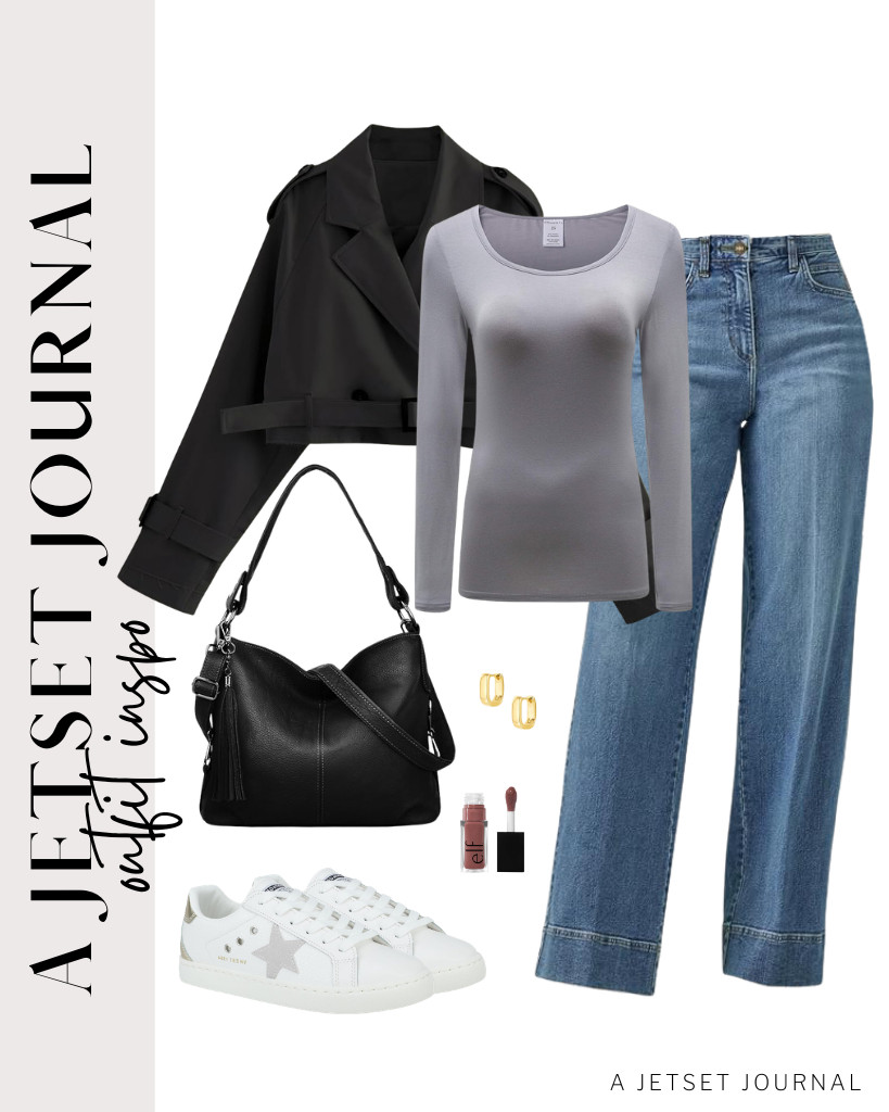 If you want to go neutral, this outfit is what you will love. Pair a gray long-sleeve top with high-waist jeans and a black trench coat. YALUXE’s leather shoulder bag completes the look. 

 #LTKSeasonal #LTKSaleAlert #LTKTravel