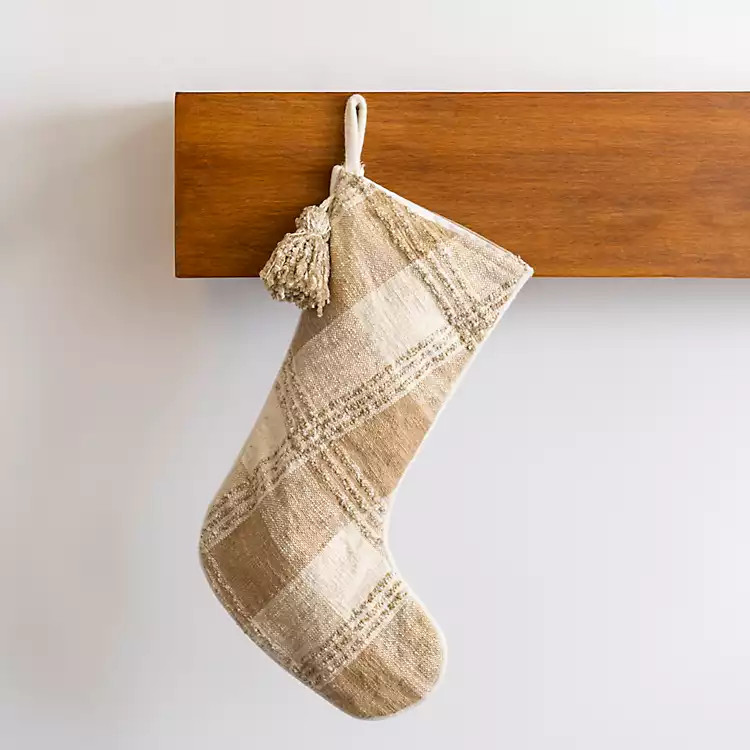 New! Natural Rustic Plaid Christmas Stocking | Kirkland's Home