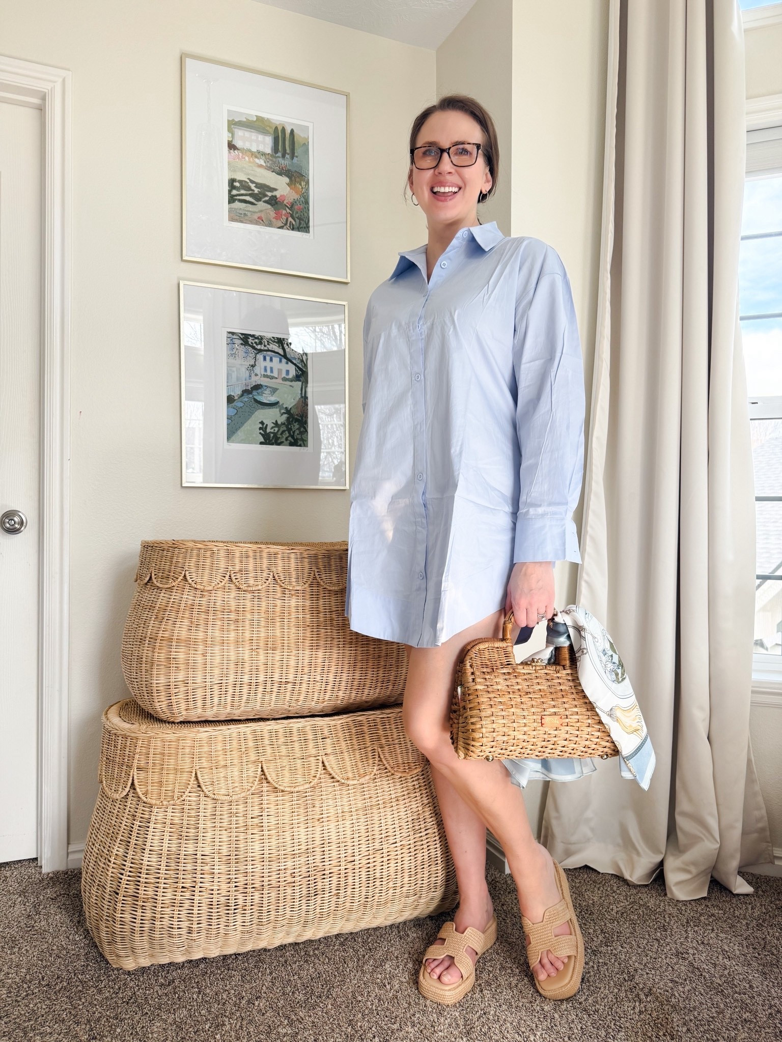 
A shirtdress for spring and summer. This pretty blue shirtdress will be a staple in your wardrobe! Ive paired mine with a Frances Valentine wicker bag, a coordinating silk scarf, and raffia sandals. 

Im 5’9” and wearing a large. 

@Tuckernuck @ltk 

#date night outfits #spring outfits 2026 #spring dresses #easter dress women #vacation outfits beach #ltkshoecrush

#LTKTall #LTKootd #LTKOver40

#LTKOver40 #LTKootd #LTKSpringSale

#LTKTall #LTKOver40 #LTKootd