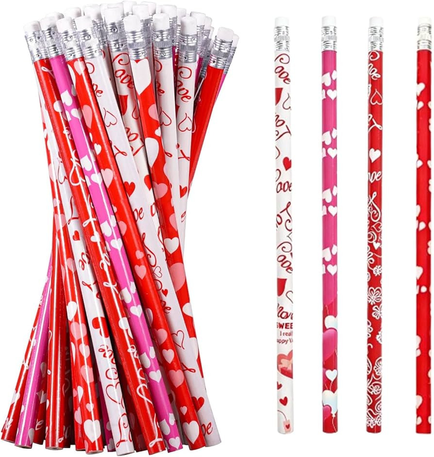 28Pcs Valentine's Day Pencils With Erasers for Valentines Party Favors, Exchange Gifts, Goodie Ba... | Amazon (US)