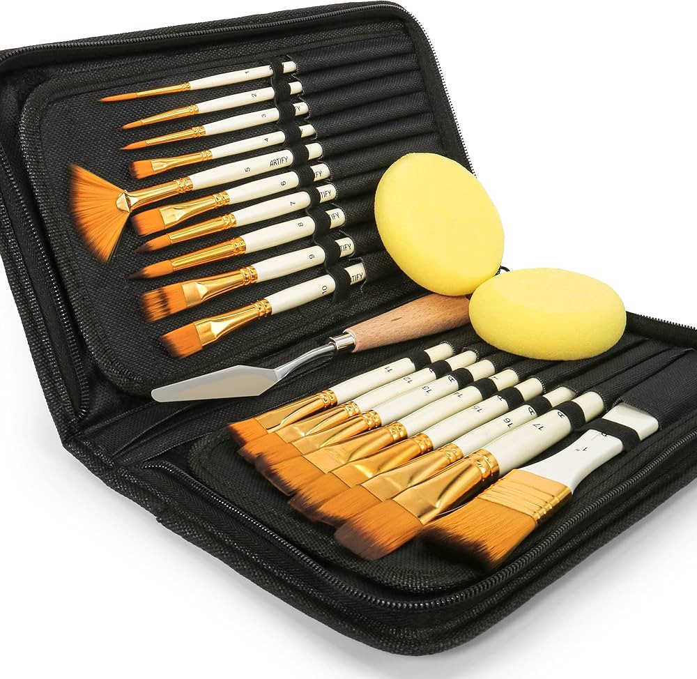 ARTIFY 18 Pieces Paint Brush Set, Intermediate Series, Includes Pop-Up Carrying Case with Palette... | Amazon (US)