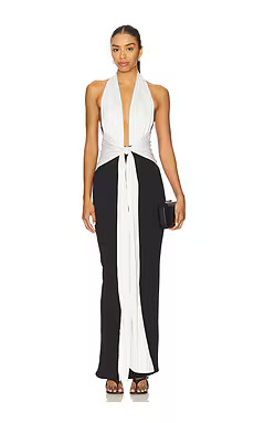 Nookie Chiara Halter Gown in White & Black from Revolve.com | Revolve Clothing (Global)
