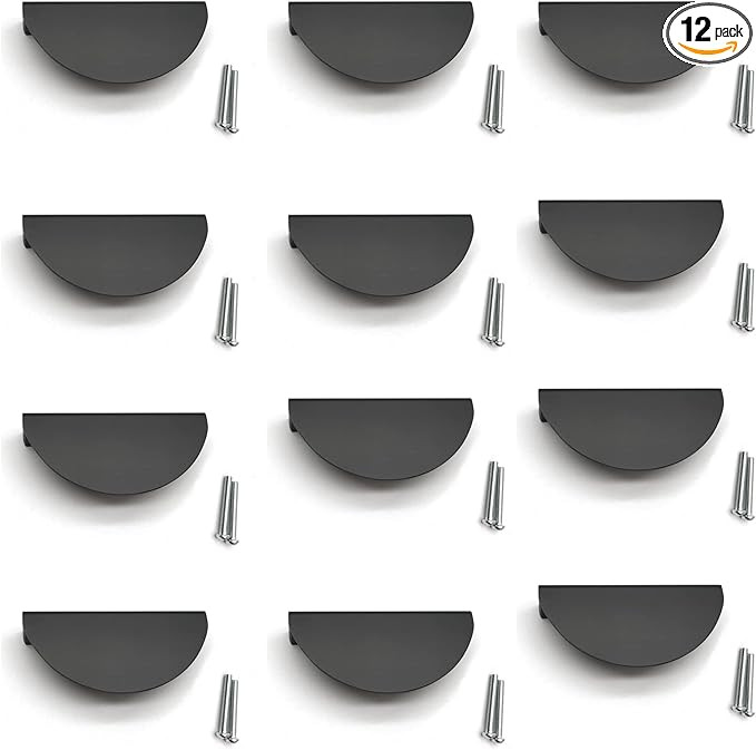 Black Cabinet Pulls,12pcs, Half Moon Pull Handles with Mounting Screws Semicircle Drawer Pull 2.5... | Amazon (US)