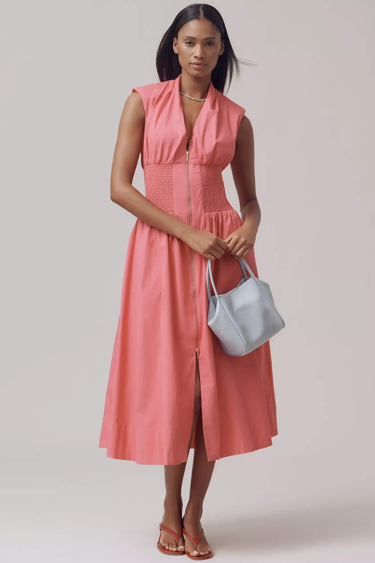 The Tommie Cap-Sleeve Smocked Front-Zip Shirt Dress | Anthropologie (US)