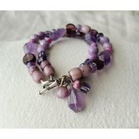 Amethyst Gemstones & Purple Mixed Bead Two Strand Braclet, Ooak Handmade | Etsy (US)