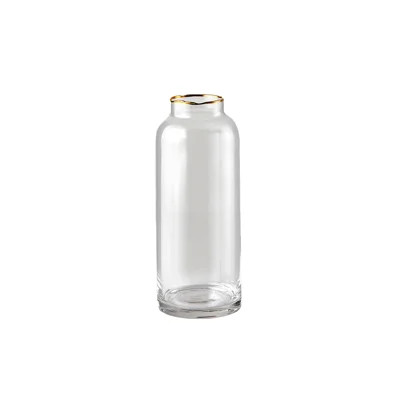 Everly Quinn Small Gold-Rimmed Clear Glass Cylinder Vase, Elegant Flower Vase, Decorative Bottles For Mantel, Book Shelf, Table Centerpiece, Entryway, | Wayfair Professional