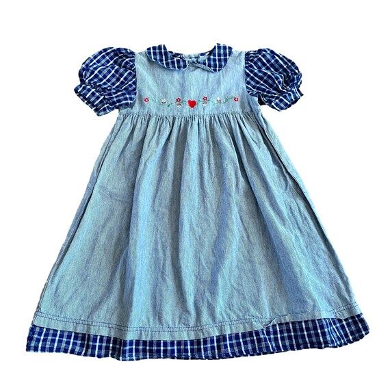 90s Plaid & Striped Floral Denim Dress Girls Size 6 - Etsy | Etsy (US)