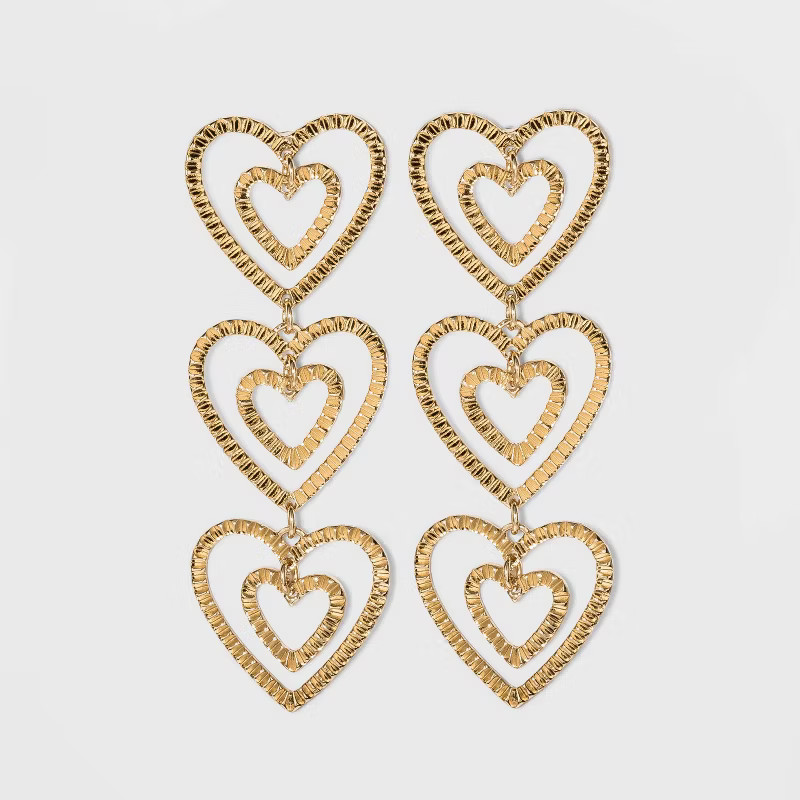 SUGARFIX by BaubleBar Stacked Gold Heart Drop Earrings - Gold | Target