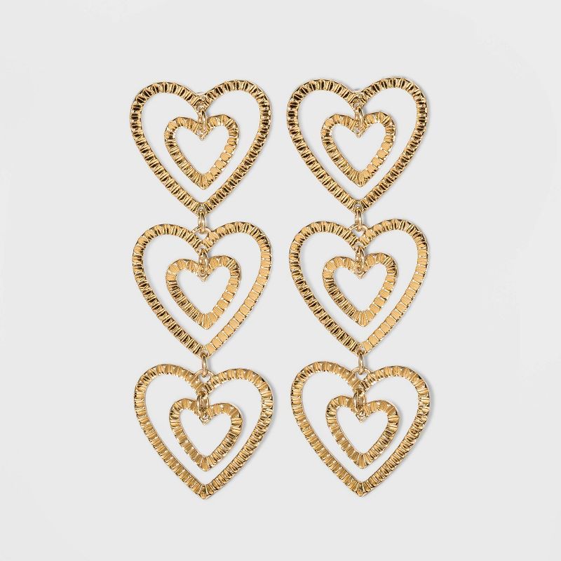 SUGARFIX by BaubleBar Stacked Gold Heart Drop Earrings - Gold | Target