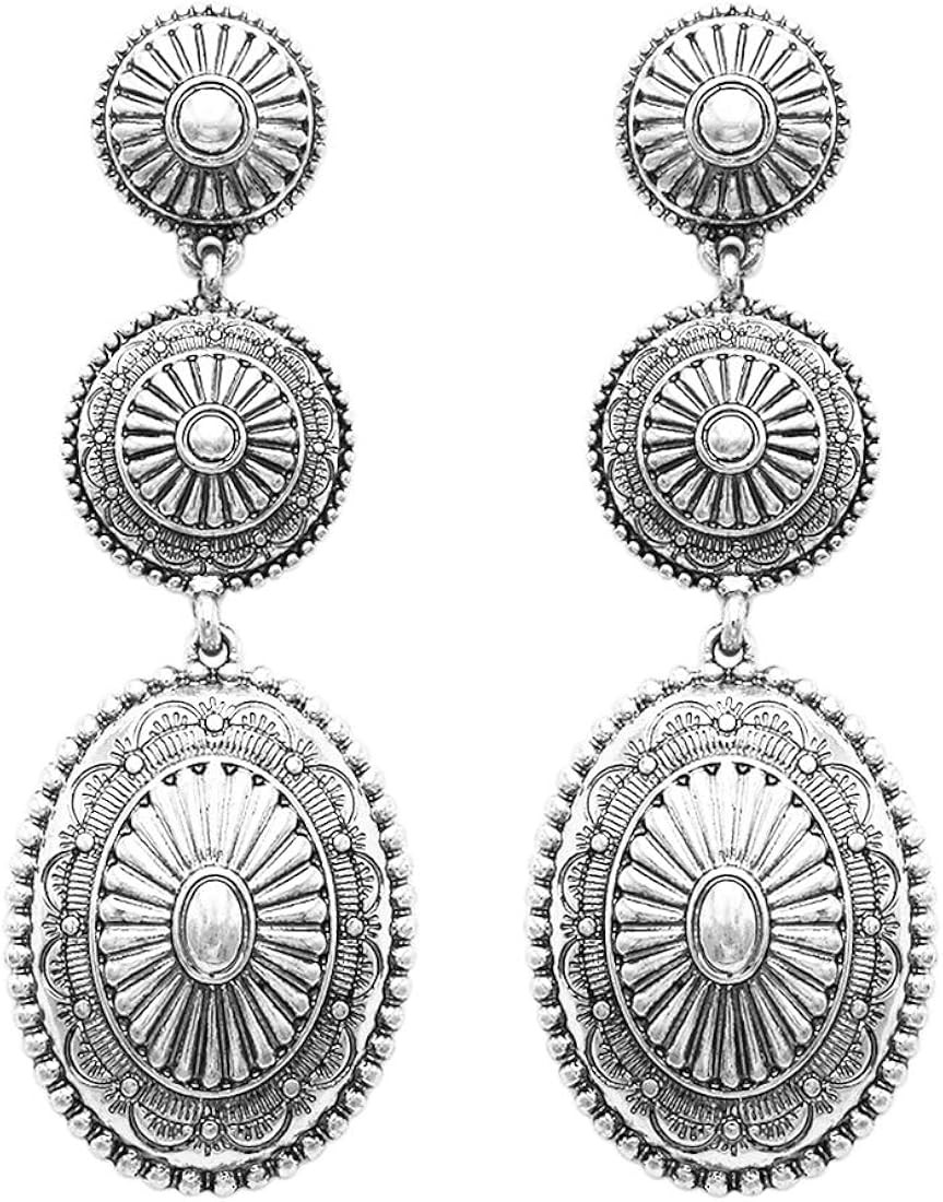 Rosemarie Collections Women's Statement Western Style Triple Concho Dangle Earrings, 2.87" | Amazon (US)