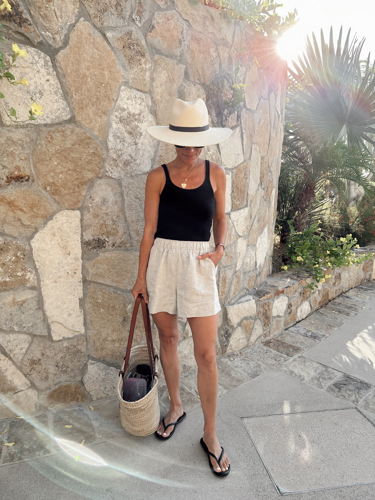 Morning exploring and breakfast 
Shorts are tts and the perfect loose fit 
Tank, Xs 
Sandals are so comfortable with a molded footbed. Wearing a 7 and I’m a true 6.5- 10% off with code ITSYBITSYINDULGENCES10

#LTKOver40