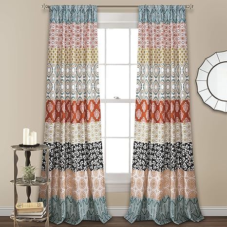 Lush Decor Lush Décor Turquoise and Orange Bohemian Stripe Window Curtain Colorful Bold Design P... | Amazon (US)