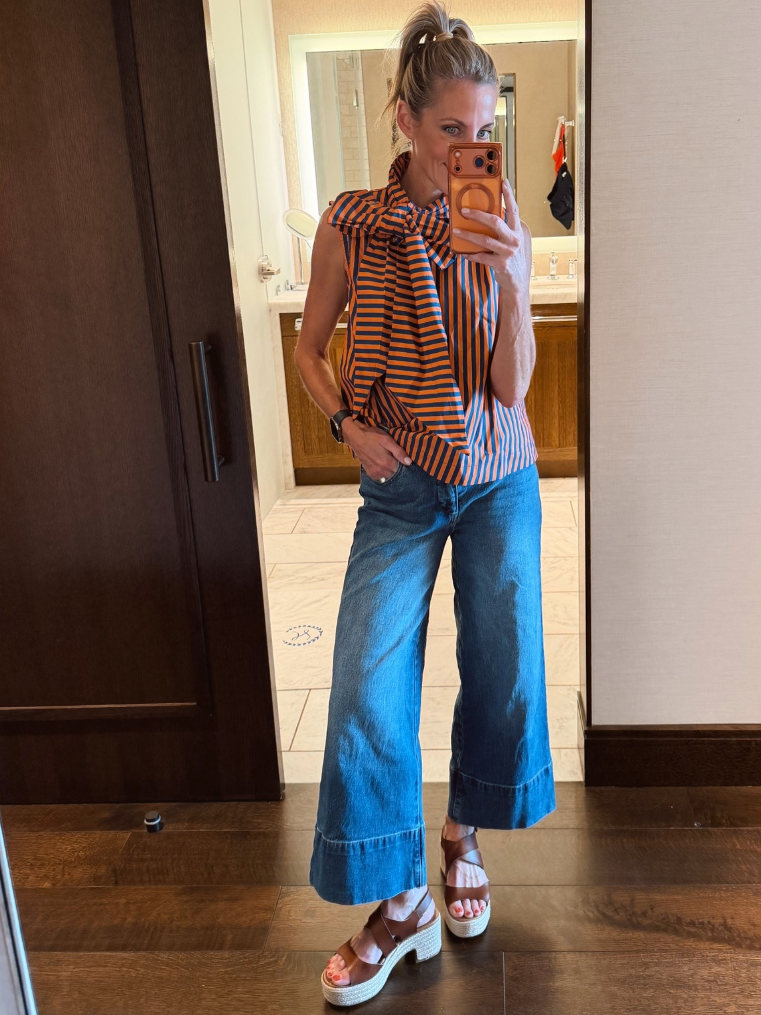 Today’s birthday OOTD - Walmart jeans // navy and orange striped top. War Eagle!!! 🦅 Happy birthday boys!