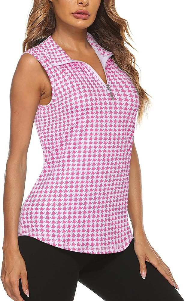 Koscacy Women's Sleeveless Golf Tennis Polo Shirts Zip Up Dry Fit Workout Tank Tops Athletic Shir... | Amazon (US)