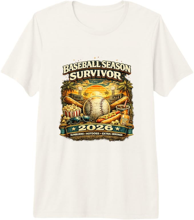 Baseball Season Survivor 2026 Funny Fan Vintage Sunset Premium Tri-Blend T-Shirt | Amazon (US)