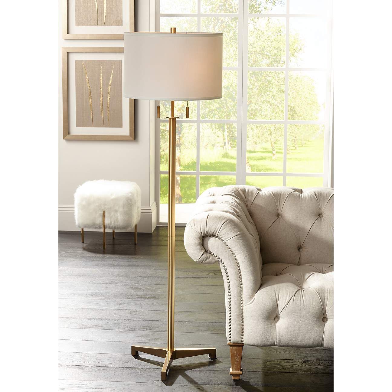 Possini Euro Encino Antique Brass Modern Tripod Floor Lamp | Lamps Plus