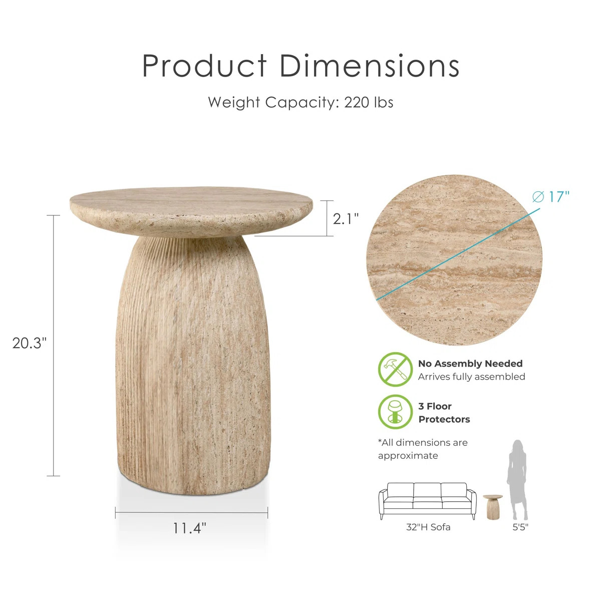 Fulcher Stone-Like 17"W Pedestal End Table with Travertine Effect | Wayfair North America