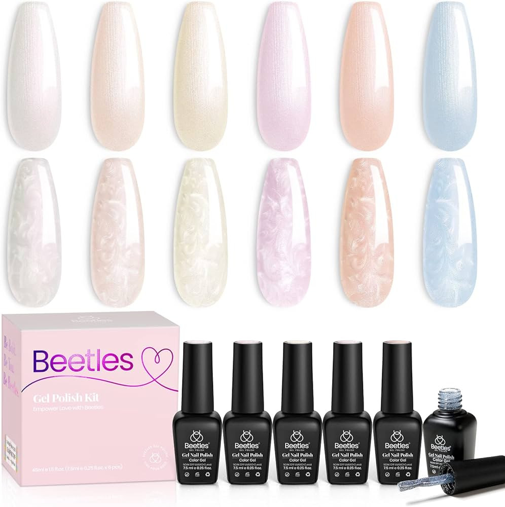 Beetles Gel Nail Polish,6 Colors Pearl Gel Nail Polish Shimmer Mermaid Gel Polish White Pink Blue... | Amazon (US)