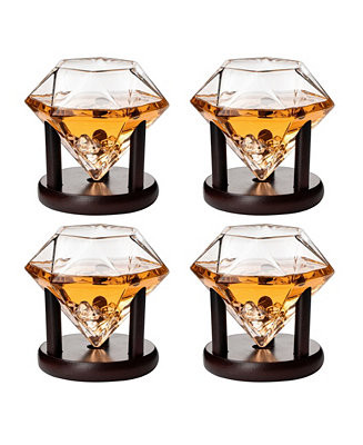 The Wine Savant Diamond Glasses Wood Stands, Set of 4 10 oz - Macy's | Macy's