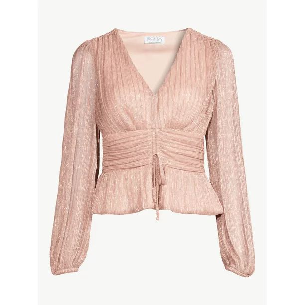 Sofia Jeans by Sofia Vergara Women's Shimmer Peplum Top with Long Sleeves - Walmart.com | Walmart (US)