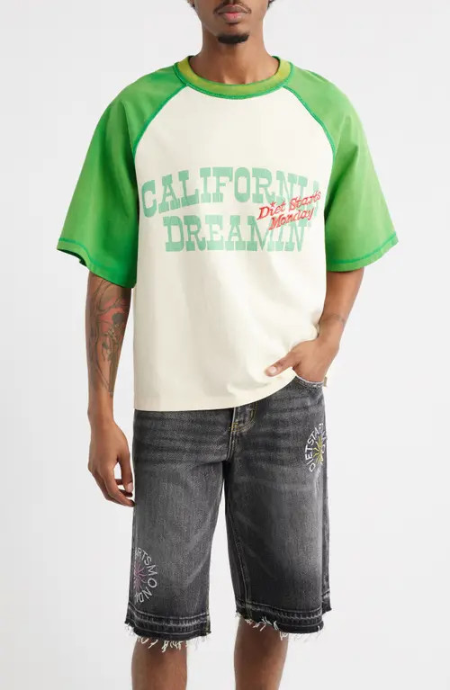 DIET STARTS MONDAY California Dreamin' Embroidered Graphic Baseball T-Shirt in Cream/green at Nordstrom, Size Xx-Large | Nordstrom