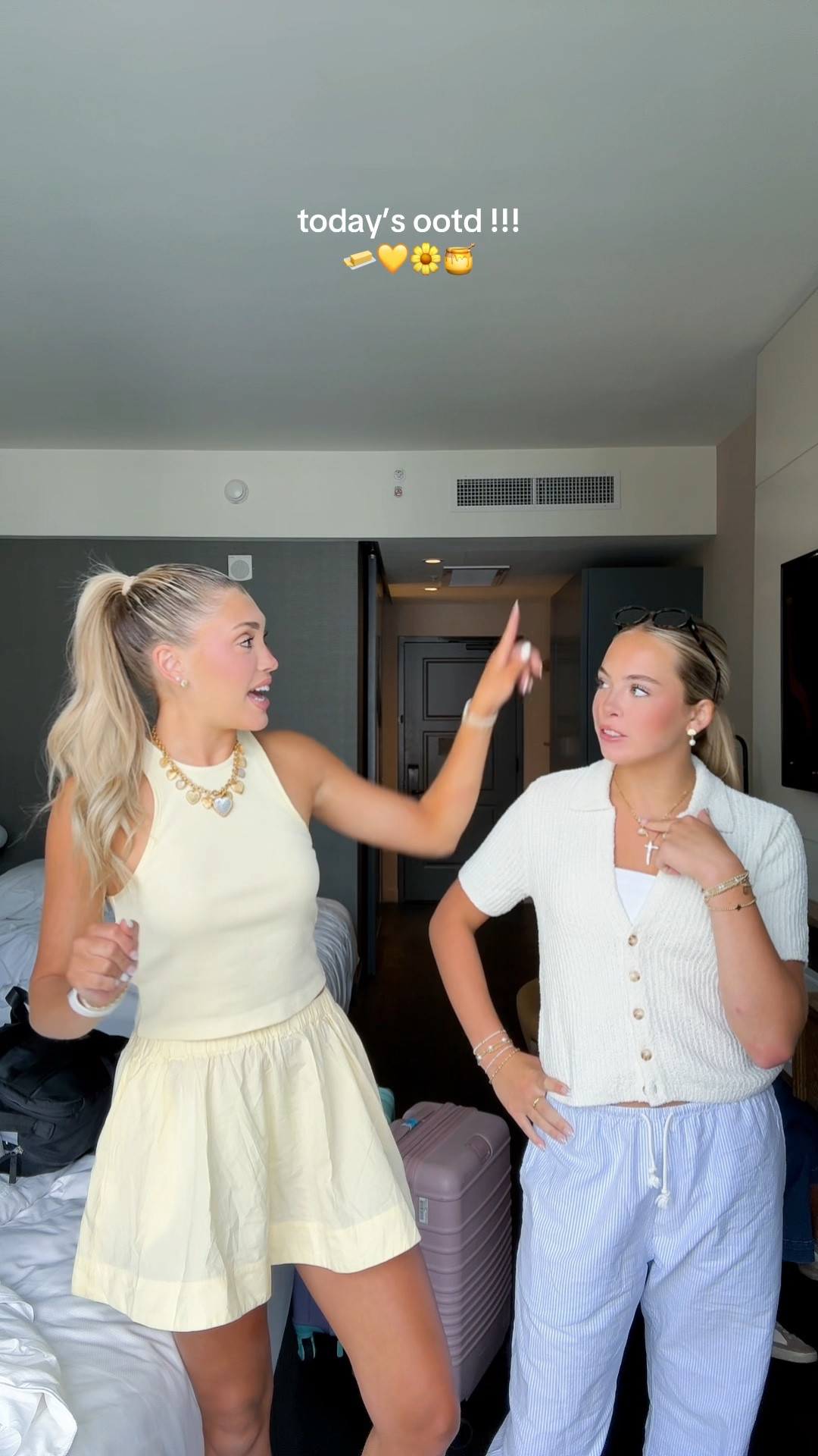 Today’s outfits! I love this butter yellow set from Free People 🧈💛🌼 It also comes in multiple other colors as well (I am wearing a size XS). Emma’s striped linen pants are perfect and lightweight for summer! She also stole my cute crochet top and sunglasses! 

#LTKStyleTip