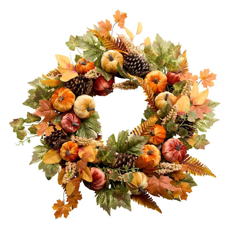 Green Velvet Pumpkin Wreath, 24" | At Home