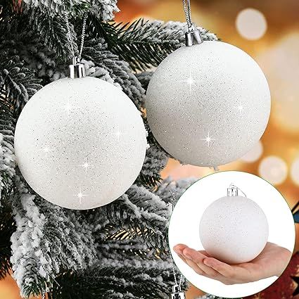 12 Pieces Large Glitter Snowball Ornaments for Christmas Tree Christmas Ornaments Hanging White B... | Amazon (US)