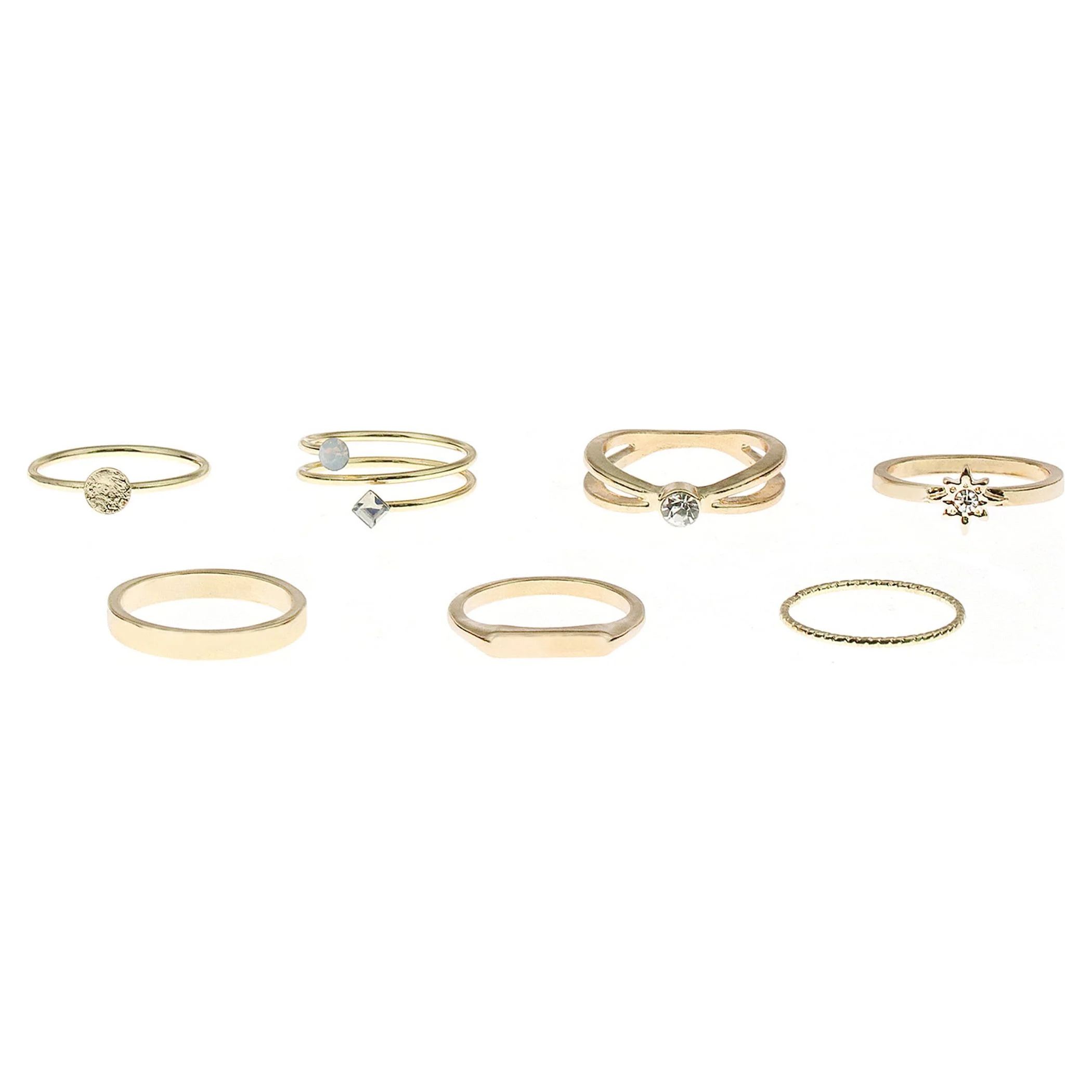 Time And Tru Ladies Gold Delicate Stacking Rings Set, 7 Pack | Walmart (US)