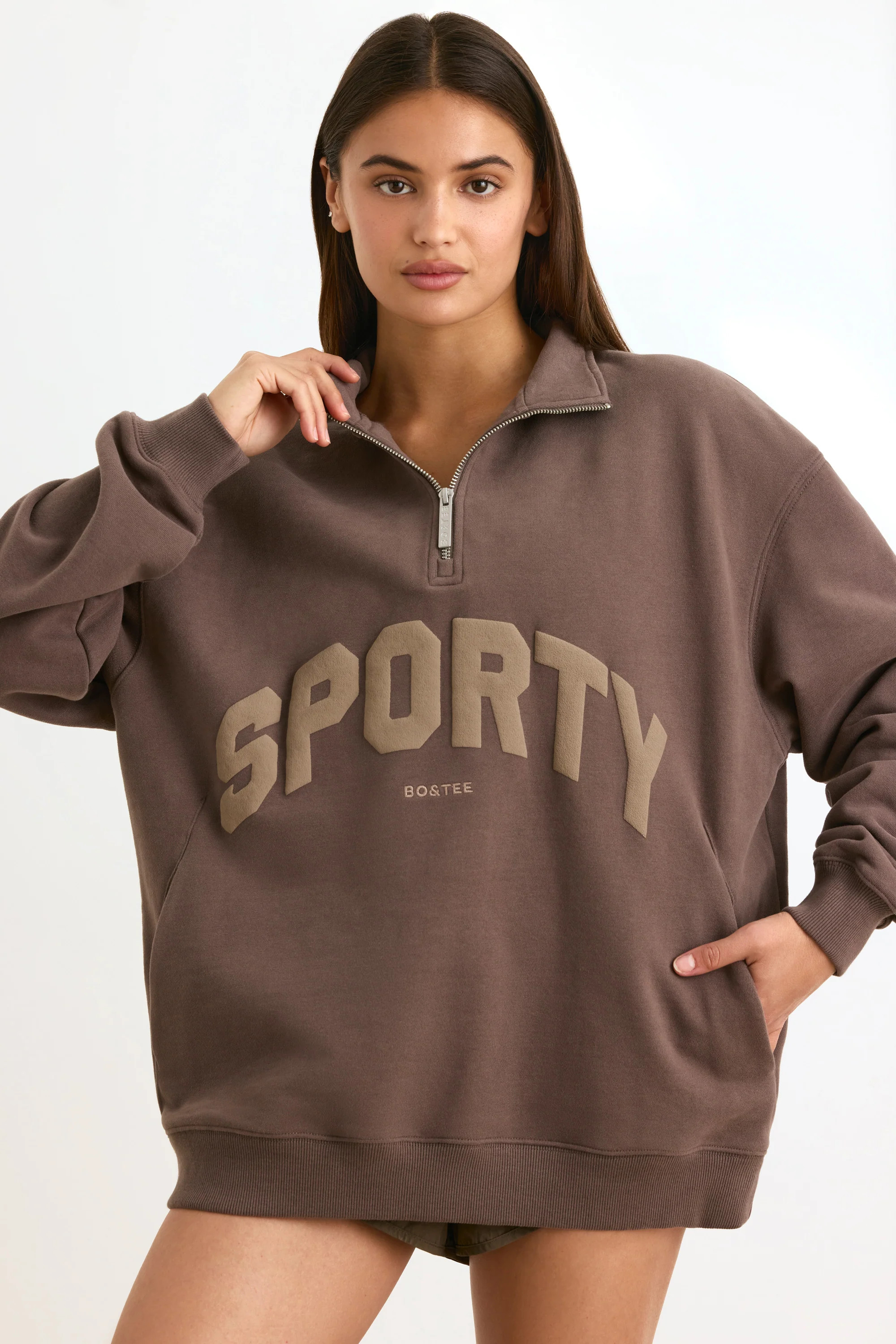 Quarter-Zip Sweatshirt in Espresso | Bo+Tee