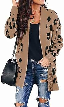 Qearal Womens Loose Long Sleeve Open Front Cardigan Knit Leopard Print Cozy Sweater Coat Outwear ... | Amazon (US)