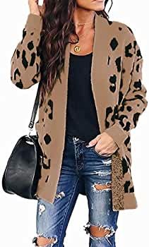 Qearal Womens Loose Long Sleeve Open Front Cardigan Knit Leopard Print Cozy Sweater Coat Outwear ... | Amazon (US)