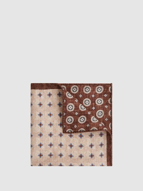 Reiss Tobacco Melange Ostranto Reversible Silk Pocket Square | Reiss UK