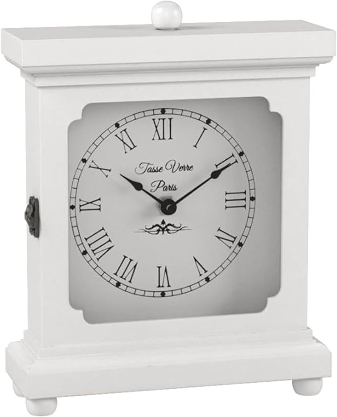 Tasse Verre White Clock for Shelf Table Or Desk 9"x7" - Farmhouse Decor Wood Mechanical Quiet Sil... | Amazon (US)
