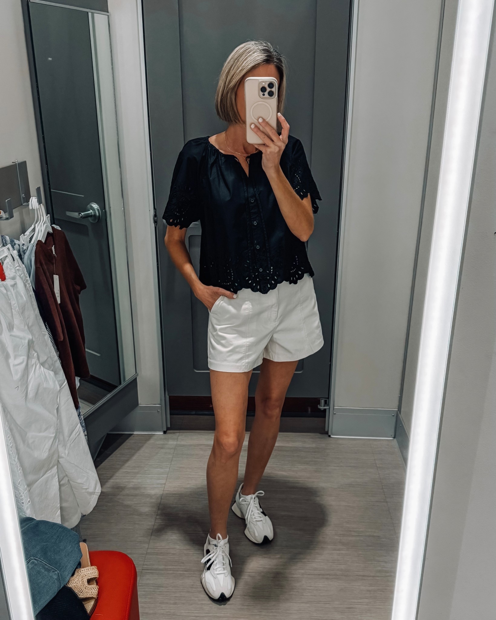 Are we ready for shorts season? Gearing up for spring break and warmer weather ☀️ Eyelet top sold in 3 colors wearing a small - khaki shorts wearing size 4 

#LTKSeasonal #LTKOver40 #LTKootd