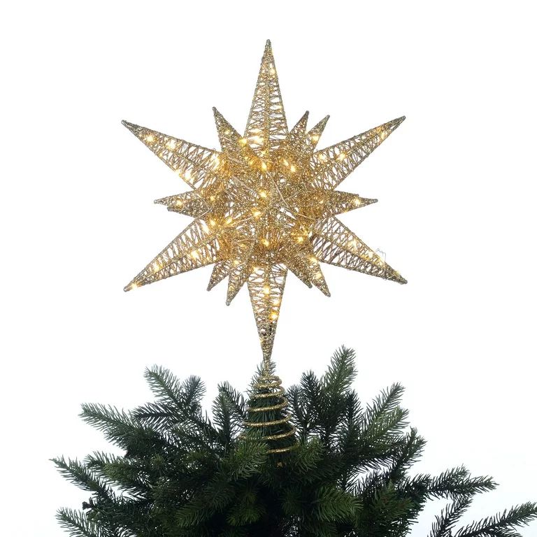 Holiday Time 15.5-Inch LED Champagne Gold Christmas Tree Topper with 100 Warm White LED Lights - ... | Walmart (US)