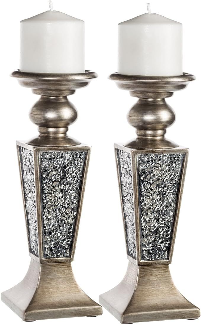 Creative Scents Schonwerk Pillar Candle Holder Set of 2- Crackled Mosaic Design- Home Coffee Tabl... | Amazon (US)